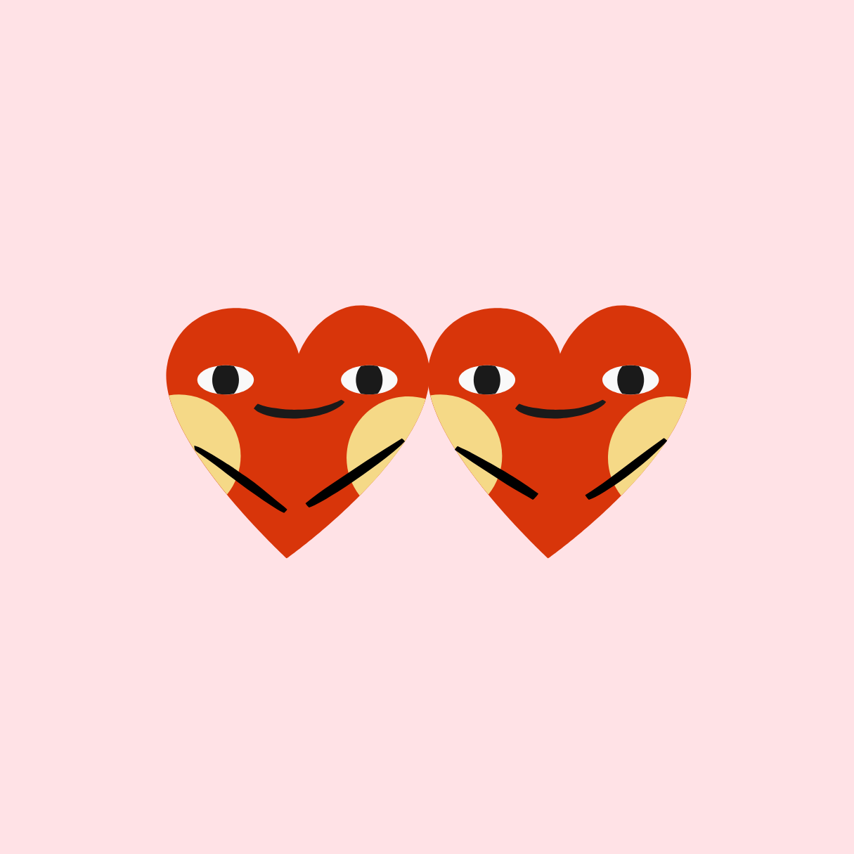two frinds - friend to yourself, red heart with eyes cute illustration