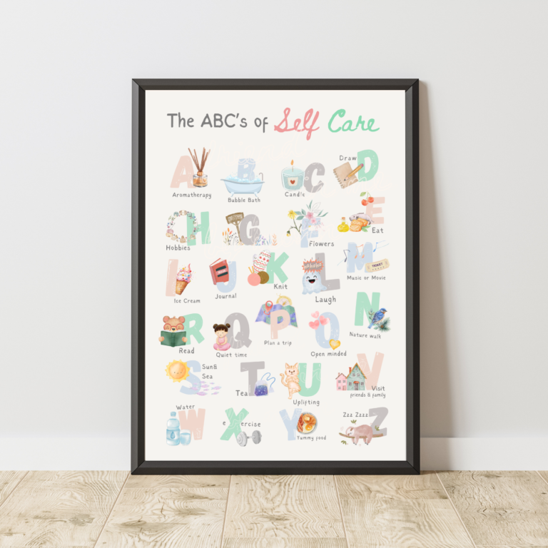 self care art print - ABC colorful wall art educational chart