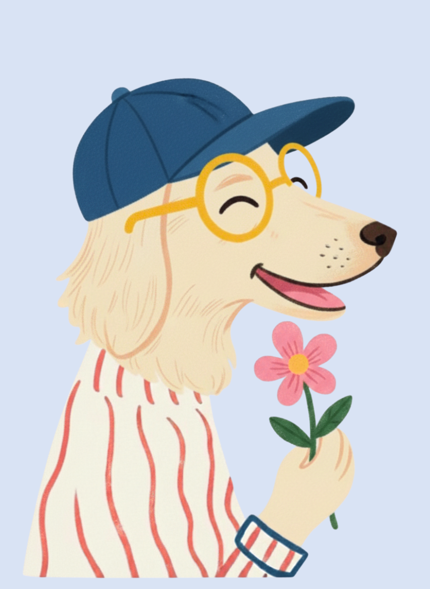 About golden retriever dog - friend in me, monn artwork, cute illustration