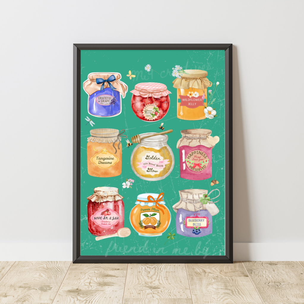 HOME Jam 9 jars - vintage watercolor motivational art prints - cottagecore farmhouse decor
