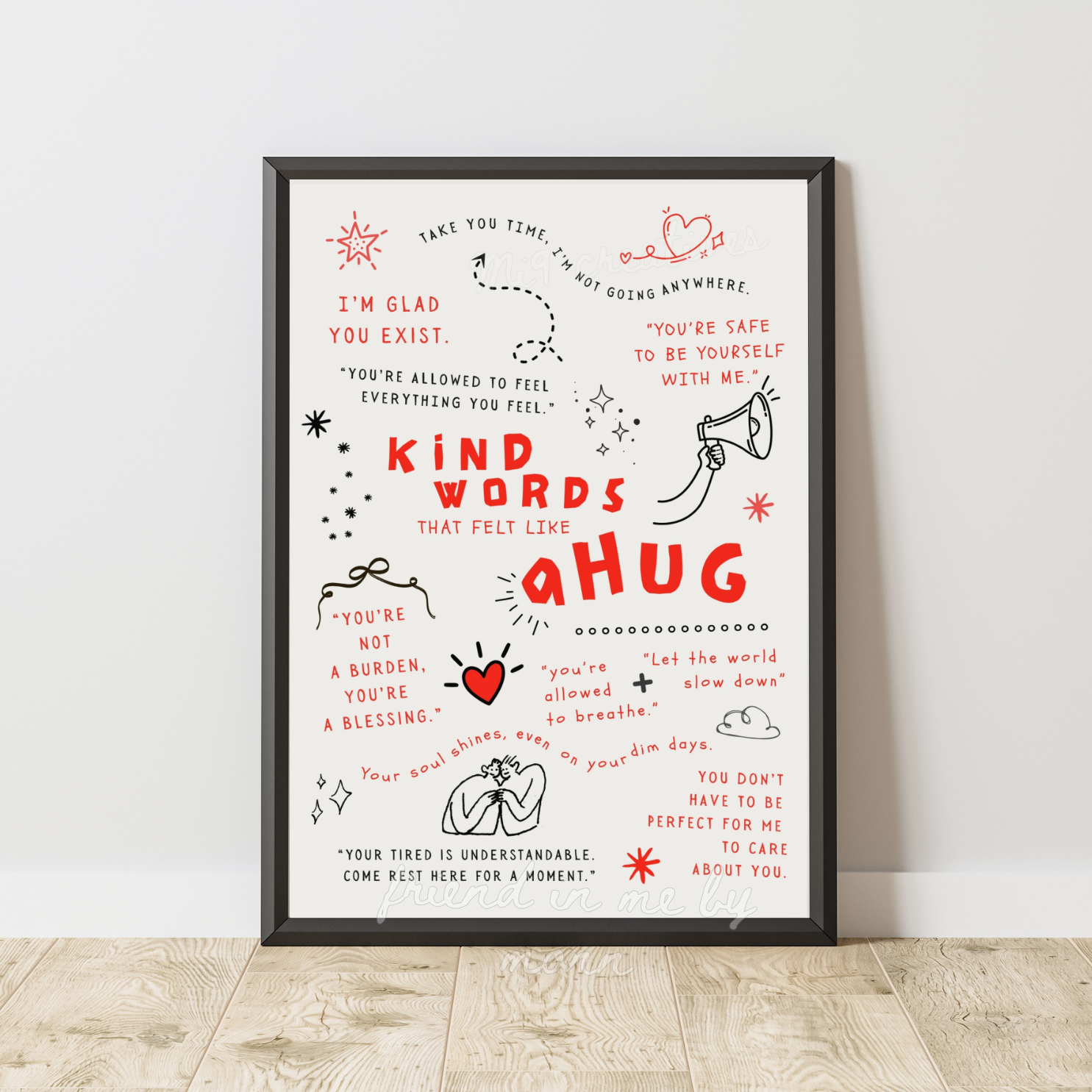 Kind Hug - positive Affirmations poster - typo quotes Art