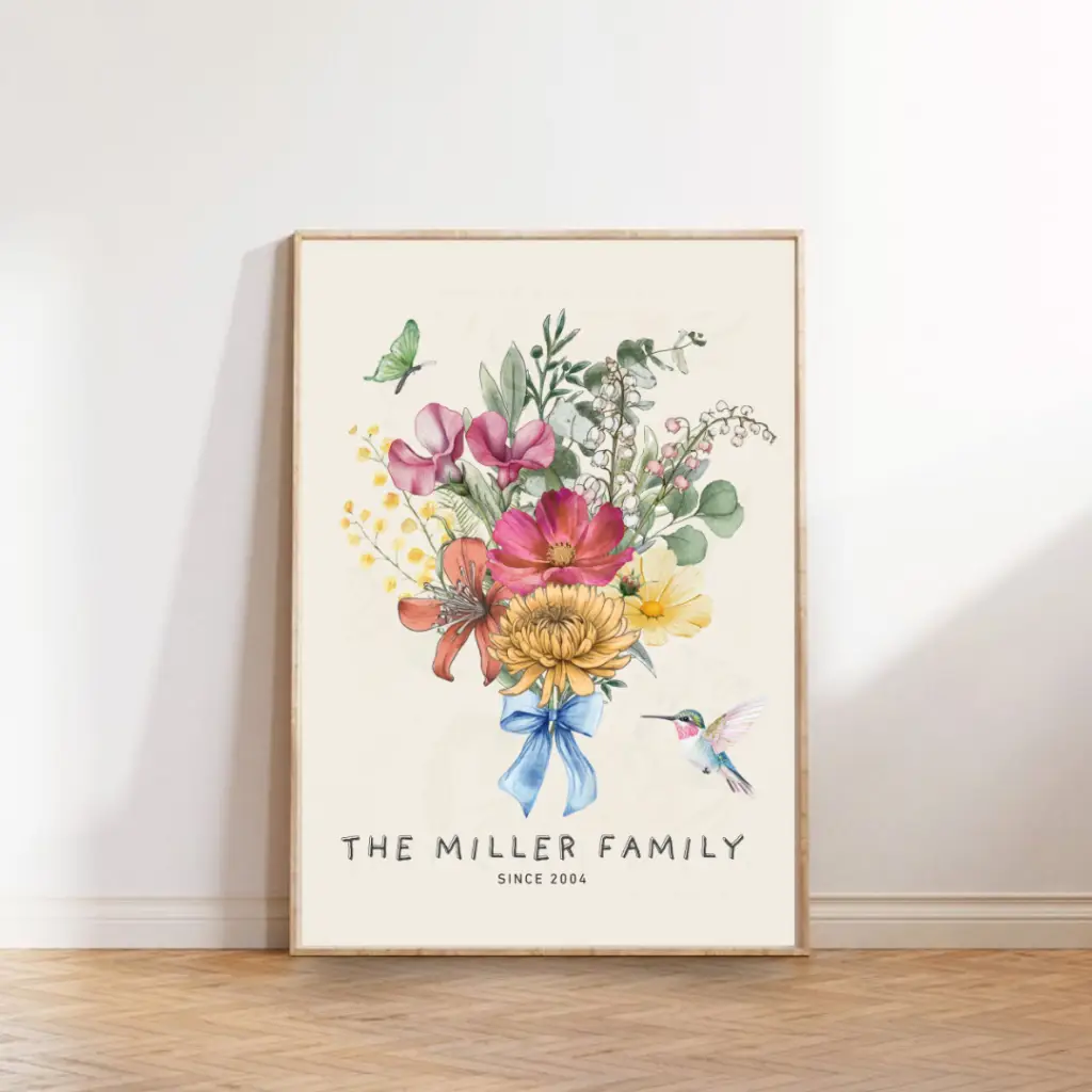 Personalized Art birth flower mockup frames 5