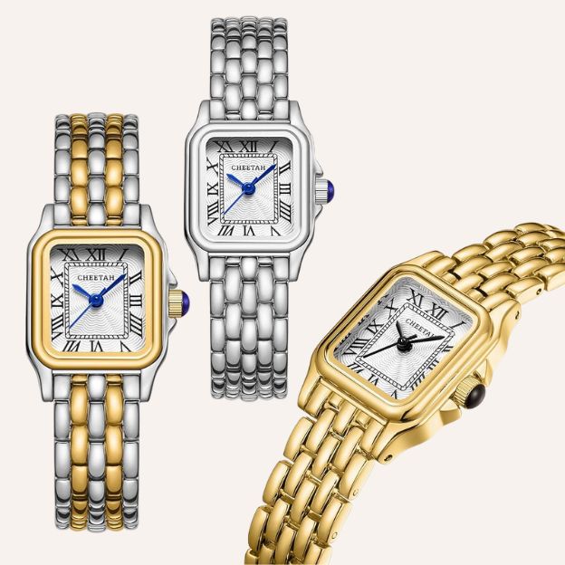 CHEETAH Gold Watches for Women with Small Vintage Bracelet, Rectangular Case Roman Dial