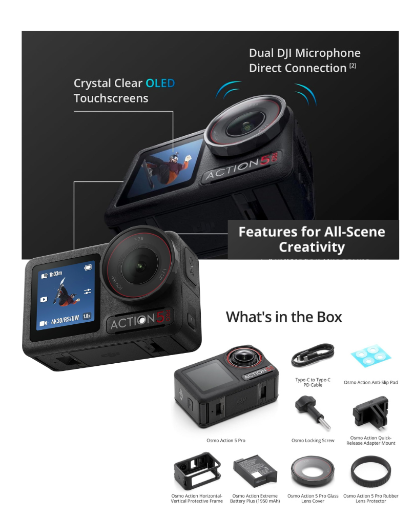 DJI Osmo Action 5 Pro Essential Combo, Waterproof Action Camera